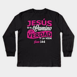 Juan 14-6 Pink Kids Long Sleeve T-Shirt